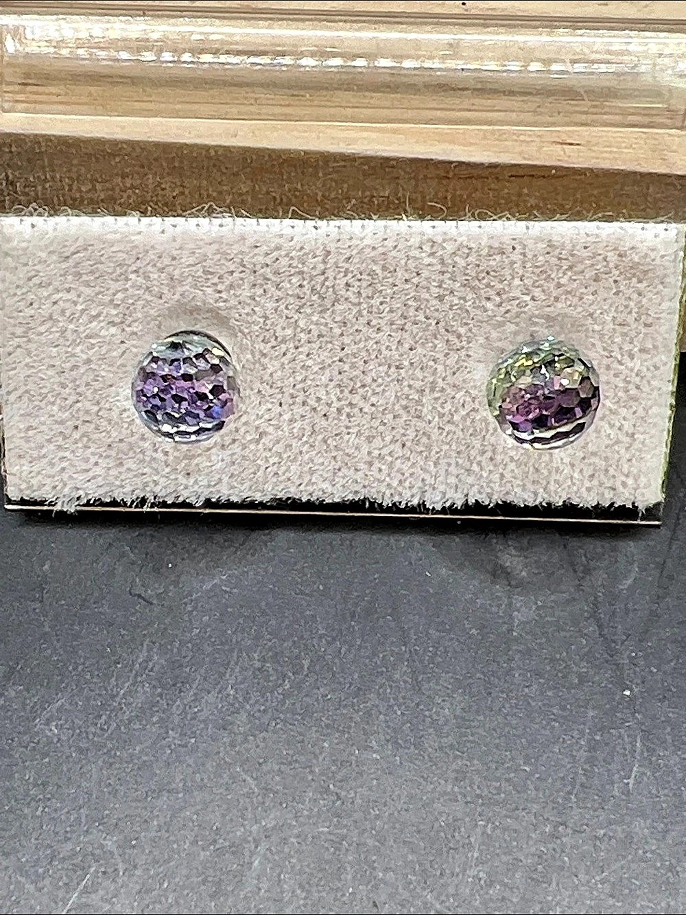 Faceted Purple & Green Stud Earrings Like New